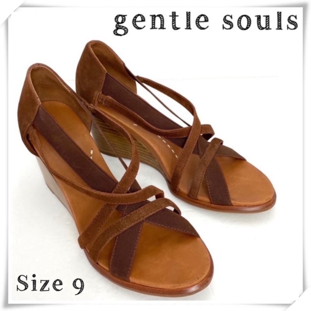 GENTLE Souls Glibber Woven Suede Strap Wedge Sandal Shoe in Brown Size 9